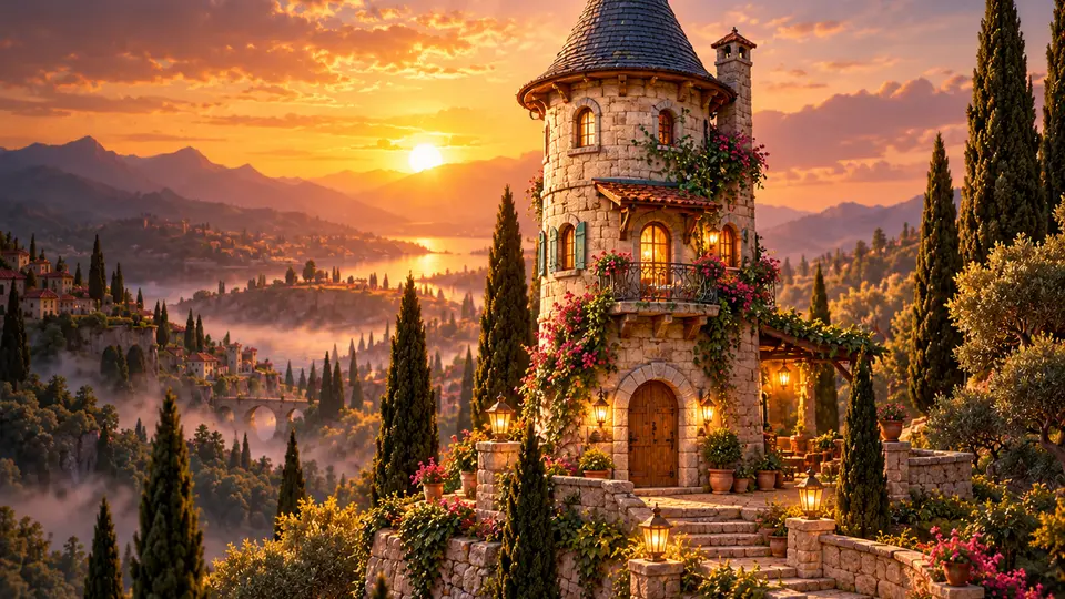 Torre delle Sette Code al tramonto