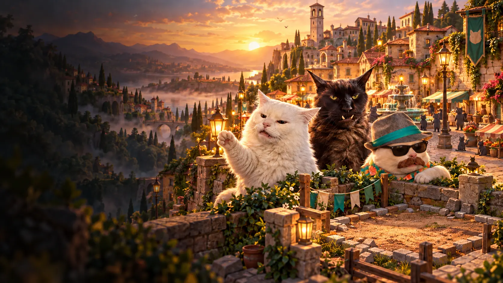 Panorama di Gattoschifomado’ World con Gattoschifomado’, Gasparuccio e Fritz